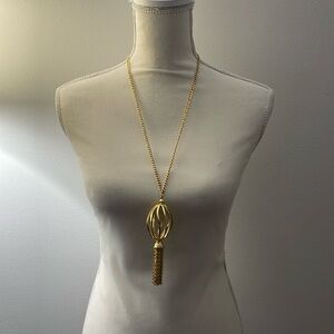 Kennth Jay Lane Gold Oval  Bird Cage Tassel Necklace